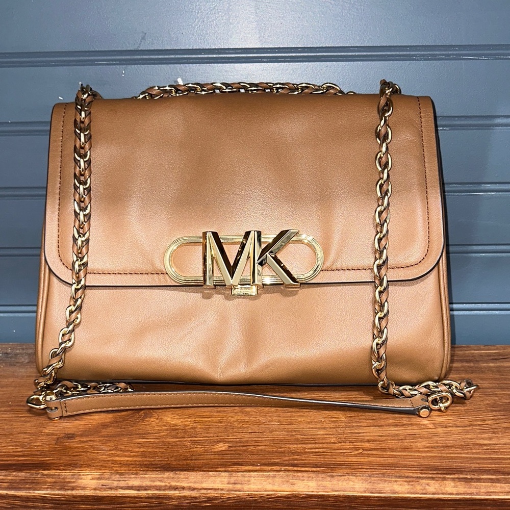 Michael Kors Brown Leather Shoulder Bag with Gold Accents